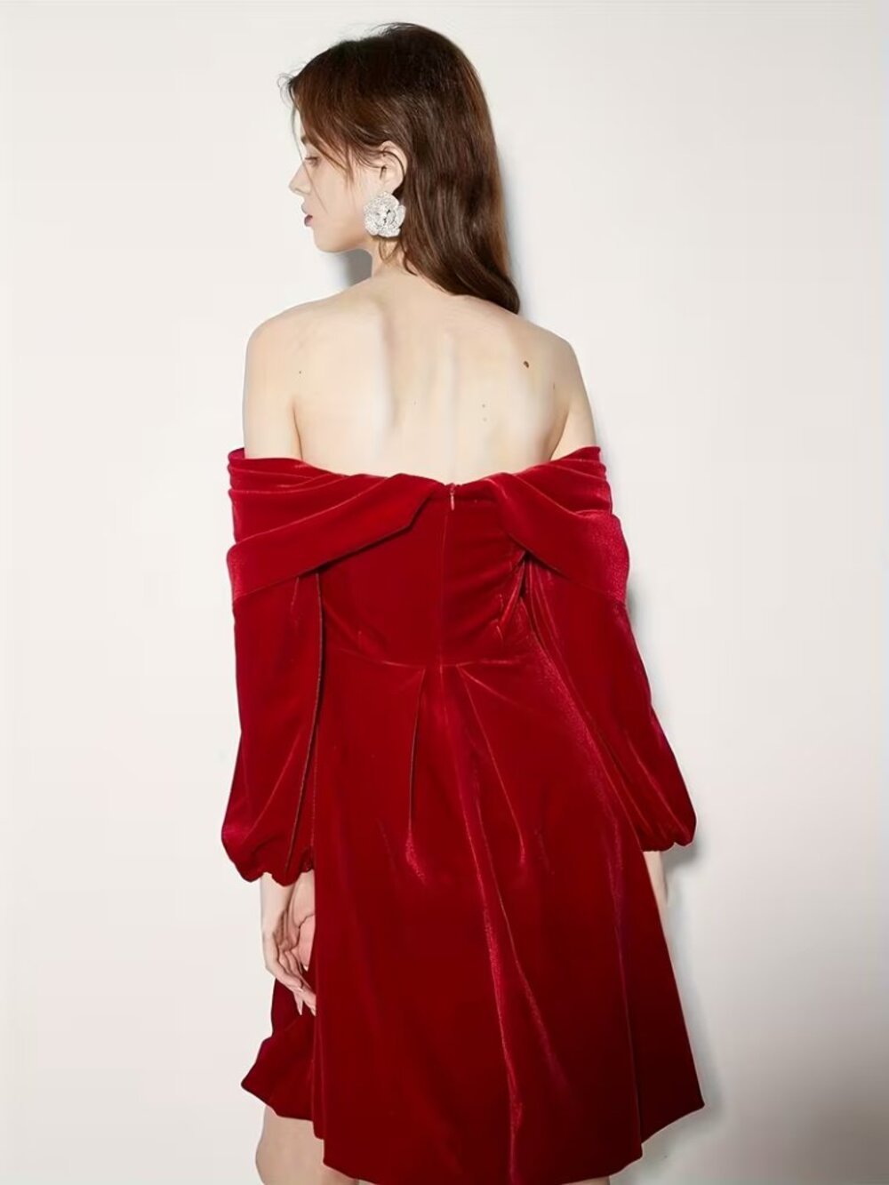 Off-Shoulder Red Velvety Bow Dress TEMPORARILY UNAVAILABLE DO NOT PURCHASE - Picture 4 of 5